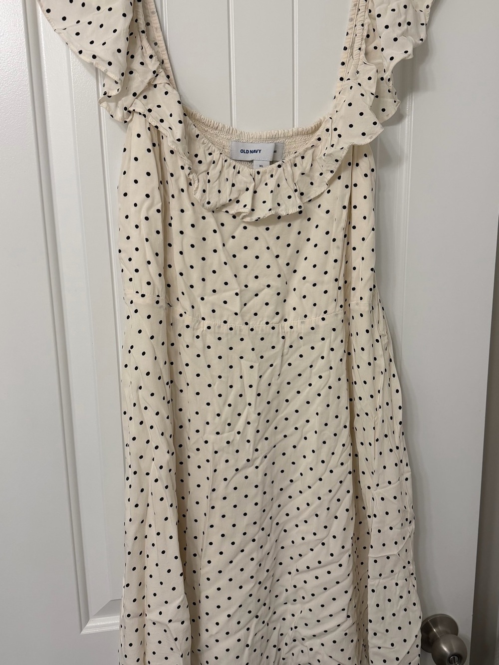 Old Navy Cream Dress with Black Polka Dots and Ruffle Straps